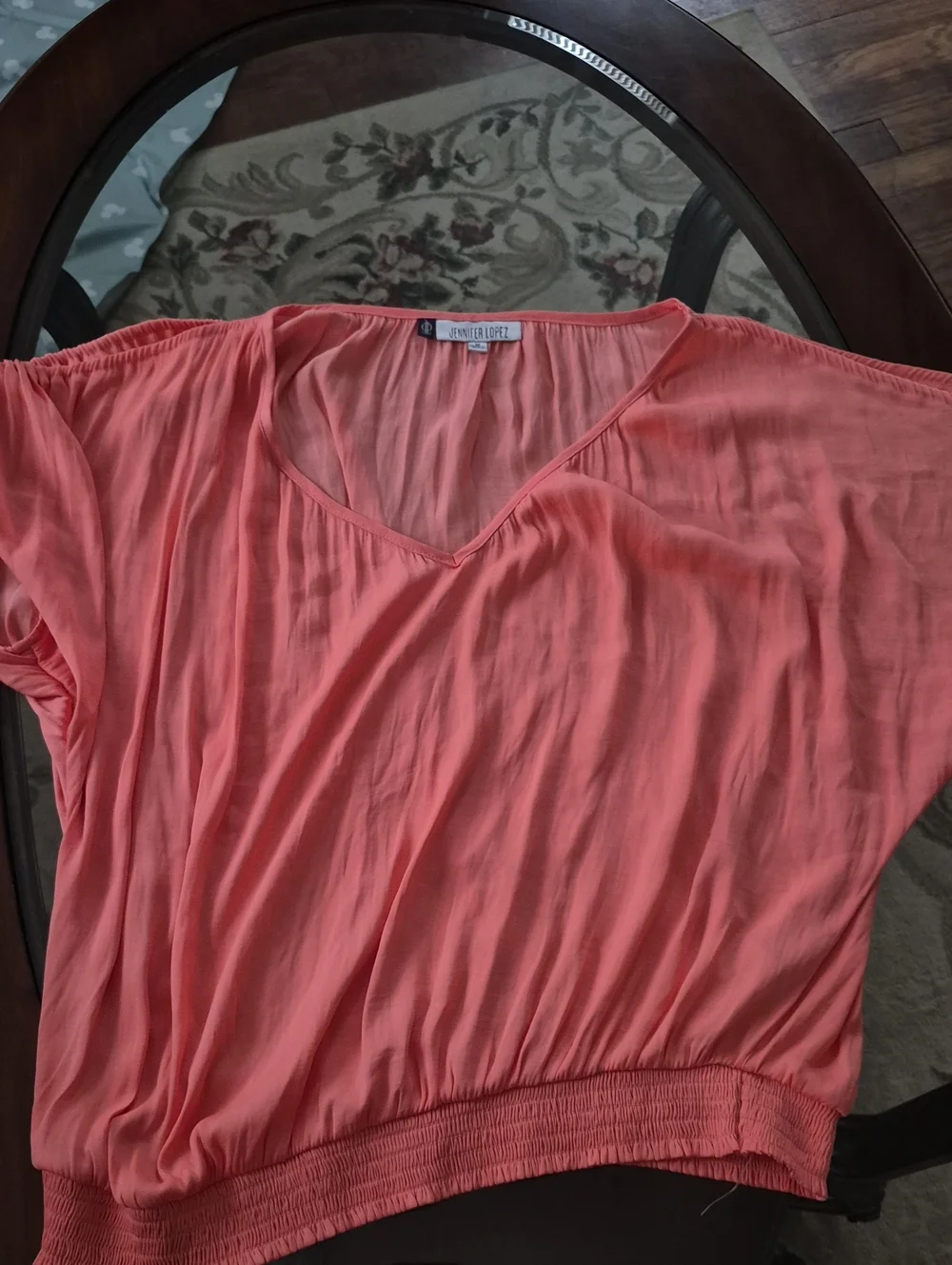 Jennifer Lopez Coral V-Neck Blouson Tunic Top